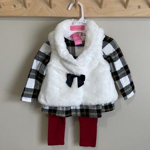 Baby Girls Faux Fur Vest Dress and Legging Set